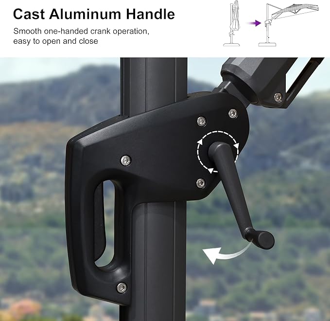PURPLE LEAF 10 Feet Patio Umbrella Outdoor Cantilever Solar Powered LED Swivel - Image 7