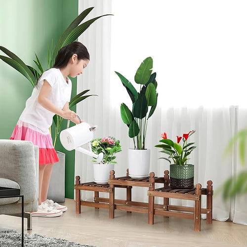 3 Tier Plant Stand Indoor, Wooden Low Plant Bench - Image 2