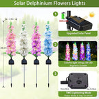 Solar Garden Lights, Solar Delphinium Flowers Lights 8 Pack 160 LEDs, - Image 2