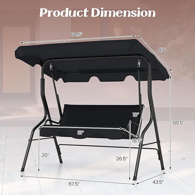 Tangkula 3 Person Porch Swing, Patio Swing - Image 6