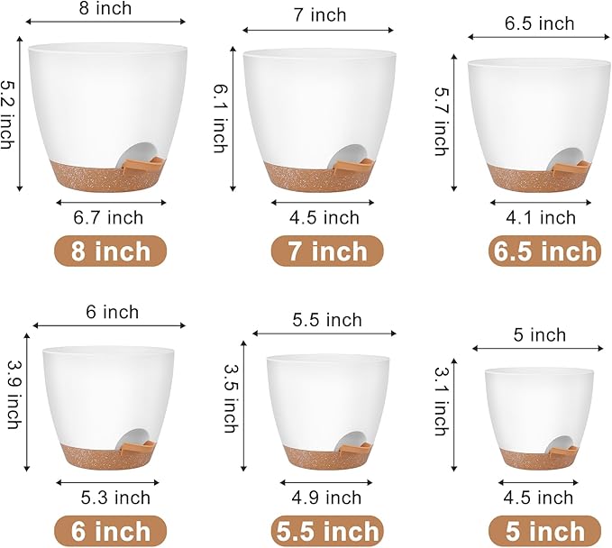 Plant Pots 8/7/6.5/6/5.5/5 Inch Self Watering Pots, Plastic Flower Pots - Image 3