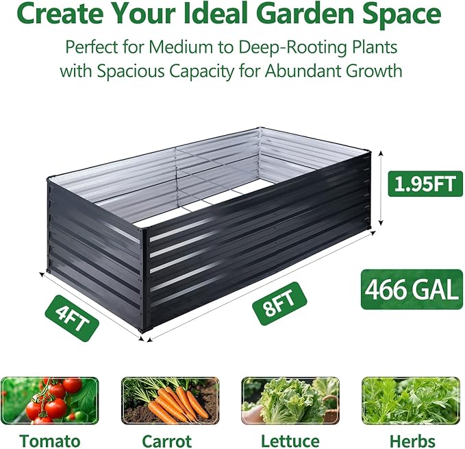 Galvalume Raised Garden Bed 8x4x1.95FT–3X Rust Resistant Aluminum-Zinc Steel - Image 3