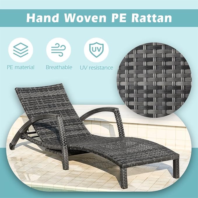 Chaise Lounge Chairs Outdoor Set of 4, Comfy Outside Wicker Patio Pool Lounge - Image 5