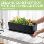 MyGift 14 Inch Ceramic Indoor Plant Pot, Rectangular Succulent Planter - Image 3