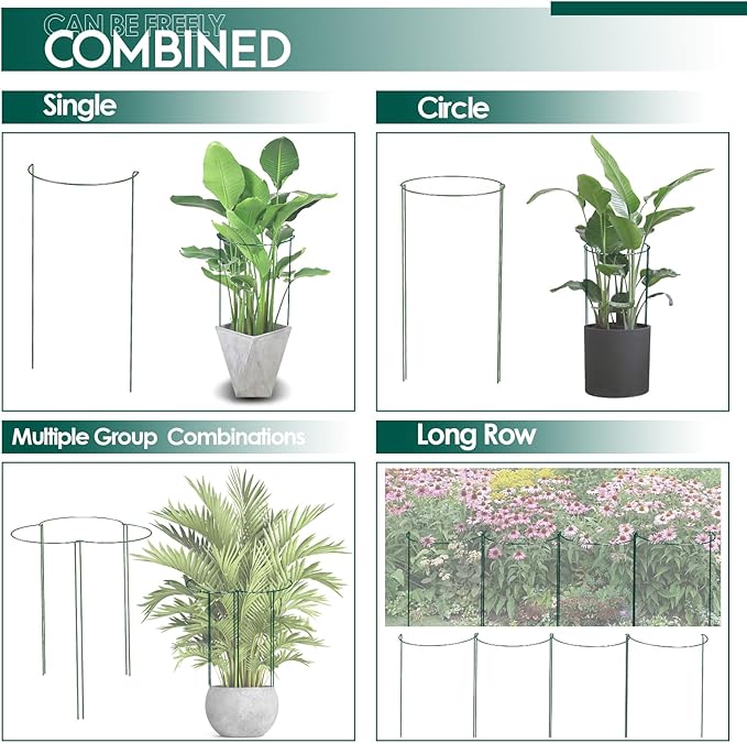 10 Pack 30 Inch Plant Support Stakes, Heavy-Duty Half Round Peony Support Ring - Image 4
