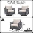 Belord Wicker Chairs Outdoor Bistro Set Oversize Patio Swivel Rocker, Rattan - Image 2