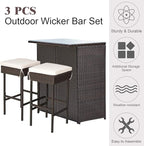 Tangkula Patio Bar Set, 3 Piece Outdoor Rattan Wicker Bar Set - Image 5
