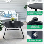 Patio Outdoor Coffee Table Set of 2, Weather Resistant Steel Round End Tables - Image 4