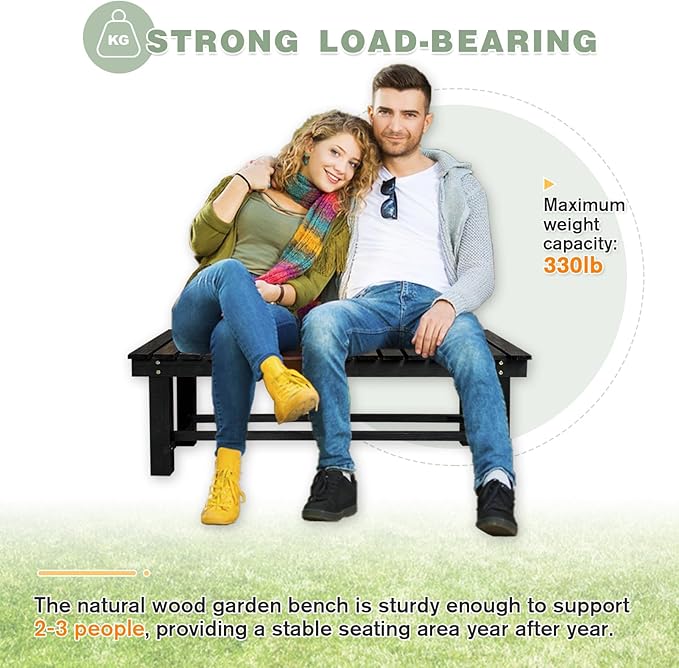 Outdoor Garden Bench, 2-Person Wood Patio Bench Weatherproof Outdoor Backless - Image 4