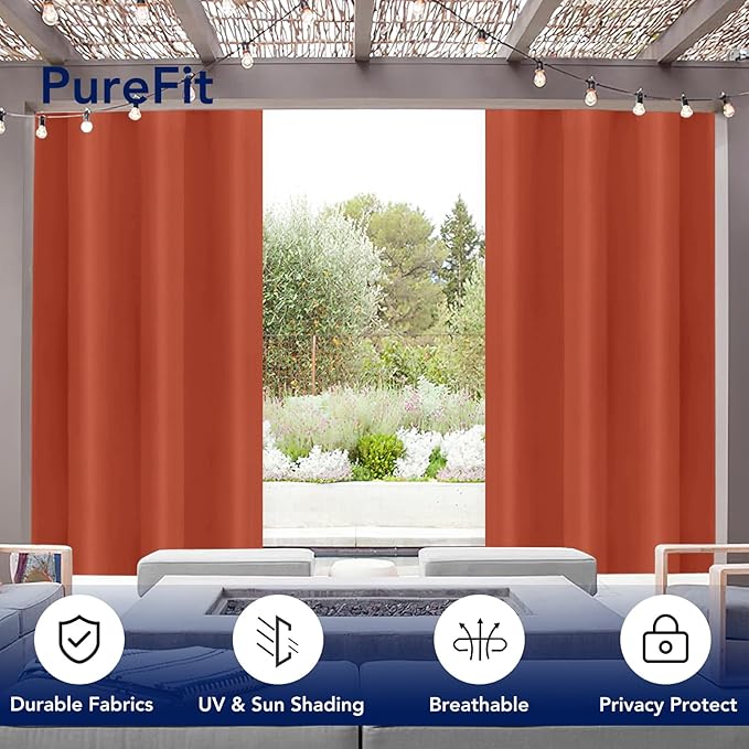 PureFit Outdoor Curtains for Patio Waterproof Weatherproof, UV Resistant - Image 3