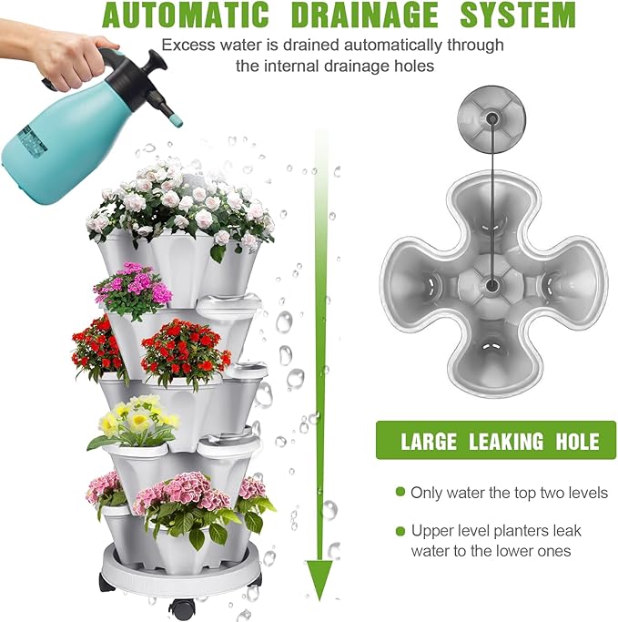 Vertical Strawberry Planter 5 Tier Stackable Tower Herb Planters-Stacking - Image 5