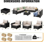 10 Pieces Patio Furniture Set All-Weather Outdoor Wicker Sectional Conversation - Image 3