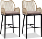 VINGLI Outdoor Bar Stools Set of 2, Heavy-Duty Outdoor Barstools Boho Woven by VINGLI