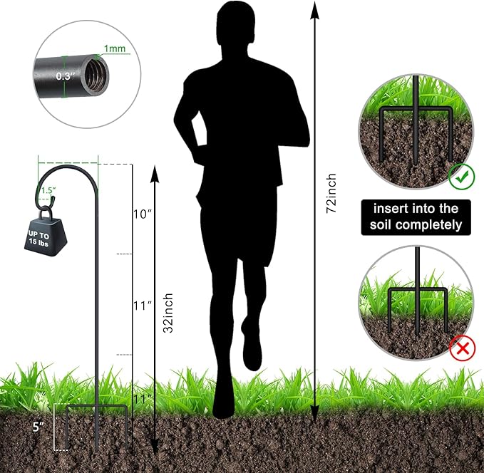 FEED GARDEN Adjustable 32 Inch Shepherd Hooks Thick Rust Resistant Steel - Image 2