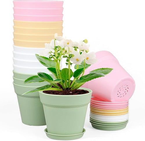 4 inch Small Plastic Nursery Pots, 16 Pack Plant Pots by Meowell