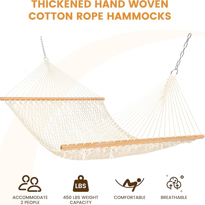 Lazy Daze Hammocks Double Rope Hammock, 2 Person Traditional Outdoor Hand Woven - Image 2