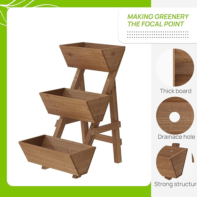 3-Tiers Wooden Raised Garden Bed Planter Box Flower Pots Vertical Garden - Image 4