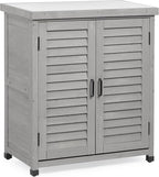 Outdoor Potting Bench with Storage Cabinet and Metal Top, Wood Workstation by Wood-Natrl