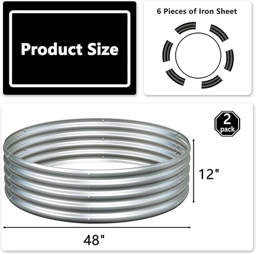4x4x1ft Galvanized Round Raised Garden Bed, Outdoor Planter Box Metal Patio Kit - Image 2