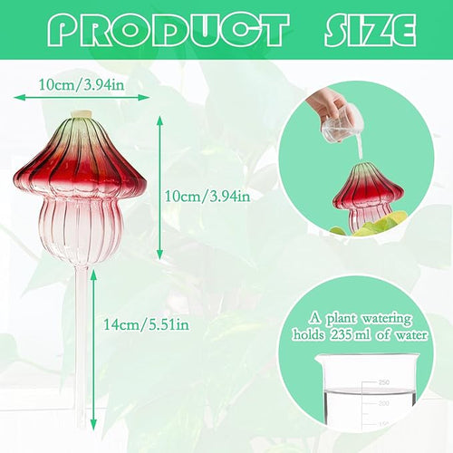 4 PCS Glass Mushroom Plant Watering Globes, 230 ML Large Self Watering Planter - Image 2