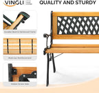 VINGLI Outdoor Bench Metal Garden Bench, Wood Patio Benches w/PVC Backrest Cast - Image 4