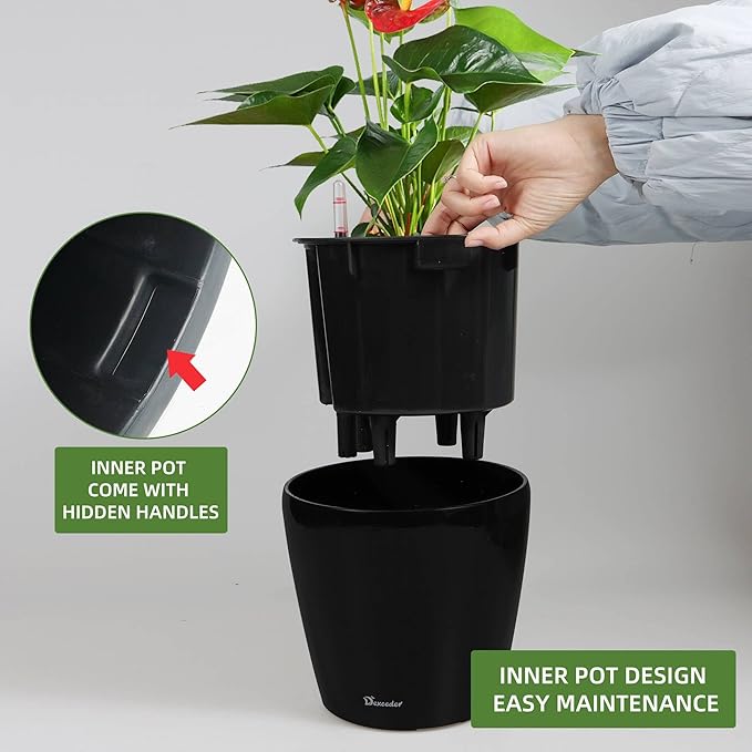 Dexceder 9x8 Inches High Gloss Self Watering Planter Indoor Outdoor, Inner Pot - Image 4