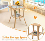 VINGLI Outdoor Side Table with Storage Wicker Patio Side Table, Tempered Glass - Image 7