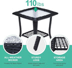 VINGLI Outdoor Side Table with Storage Wicker Patio Side Table, Tempered Glass - Image 4