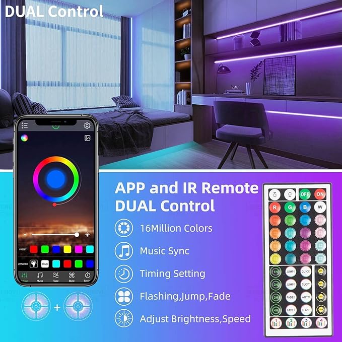 KSIPZE 98ft Led Strip Lights RGB Music Sync Color Changing Bluetooth Led Lights - Image 2