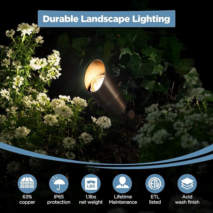 Gardencoin Solid Brass Outdoor Landscape Spotlights, 12V Heavy Duty LED Low - Image 2
