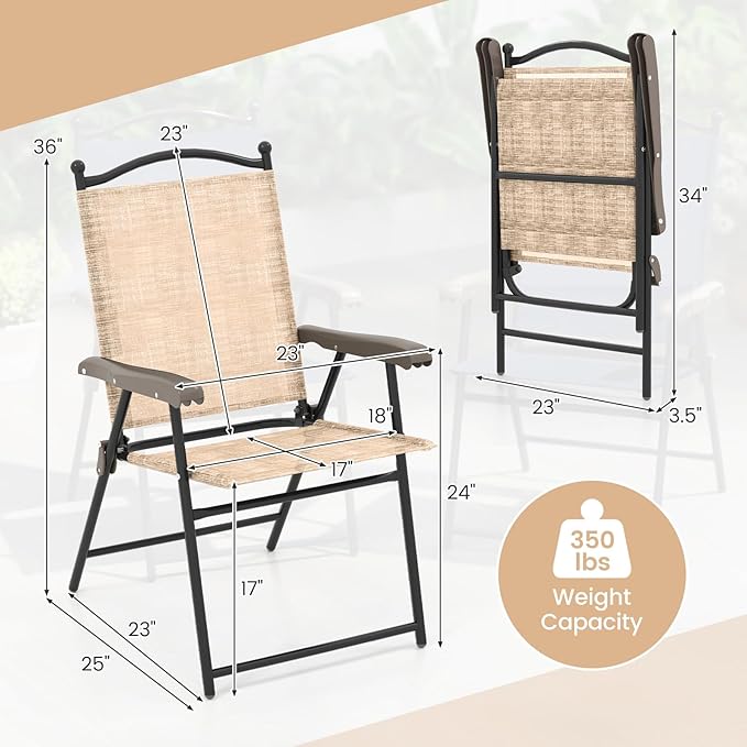 Giantex Set of 2 Patio Folding Chairs, Outdoor Patio Dining Chairs w/Armrest - Image 3