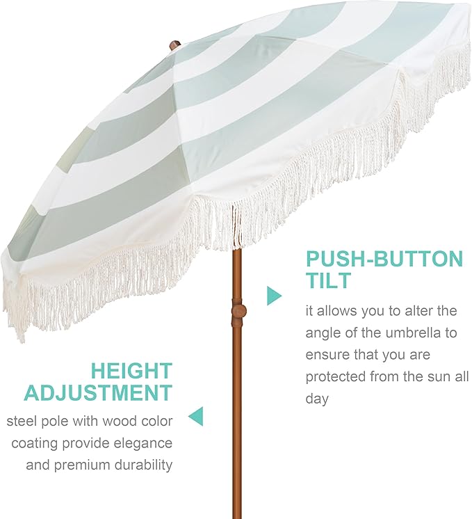 AMMSUN Boho Fringe Umbrella Outdoor Patio, 6.5ft UPF50+ Picnic Umbrella - Image 3