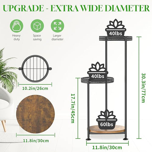 3 Tier Large Plant Stand Indoor Outdoor Clearance, Metal Flower Shelf Pot Holder - Image 2