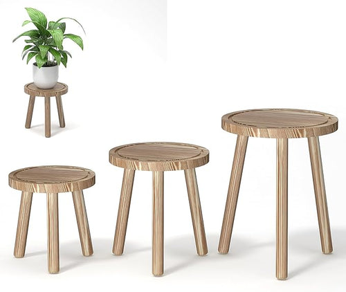 3-Pack Wood Plant Stands Indoor, Single Plant Stand by Unknown