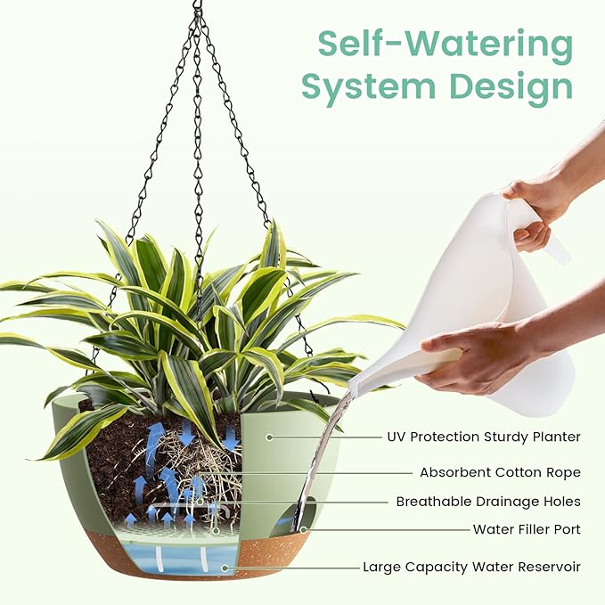 4 Pack 8 Inch Self Watering Hanging Planters - Image 4