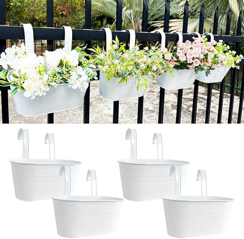 10" Hanging Flower Pots, Railing Planters Fence Pot by JOYFERNAL