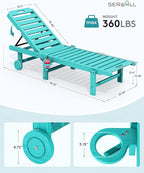 SERWALL Outdoor Chaise Lounge Set of 6, HDPE Pool Lounge Chair - Image 2