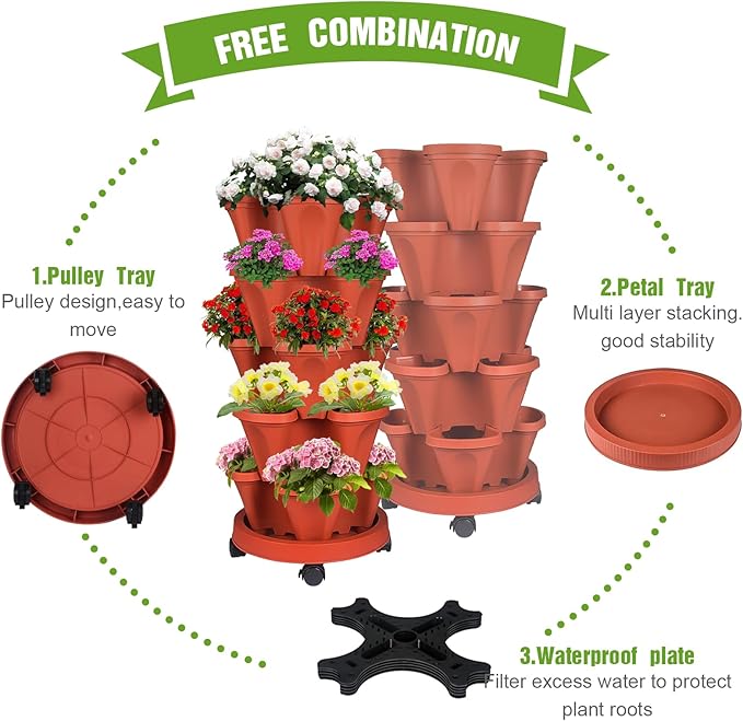 Vertical Strawberry Planter 5 Tier Stackable Tower Herb Planters Stacking - Image 8