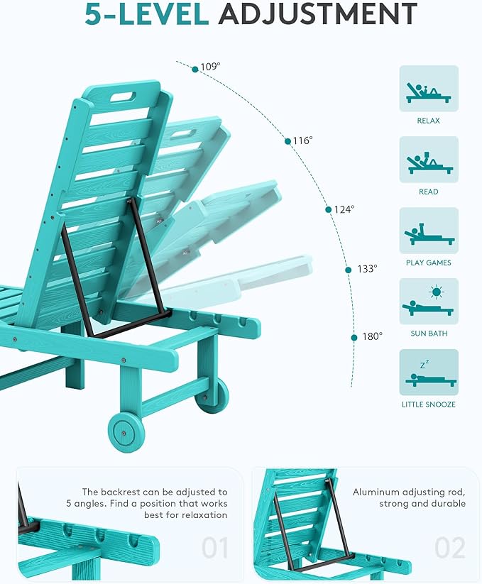 SERWALL Outdoor Chaise Lounge Set of 6, HDPE Pool Lounge Chair - Image 3