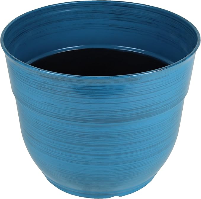 Garden Elements Indoor/Outdoor Glazed Brushed Happy Plastic Planter, Dark Blue - Image 2