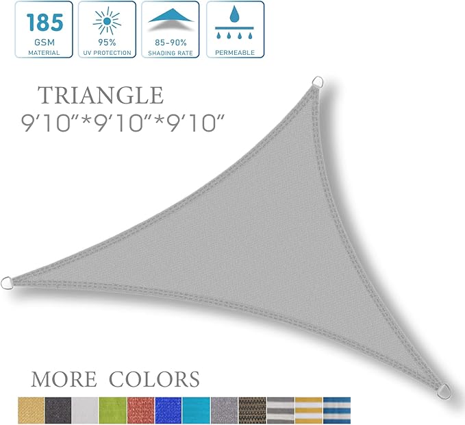 LOVE STORY 10' x 10' x 10' Triangle Silver Grey Sun Shade Sail Canopy UV Block - Image 7