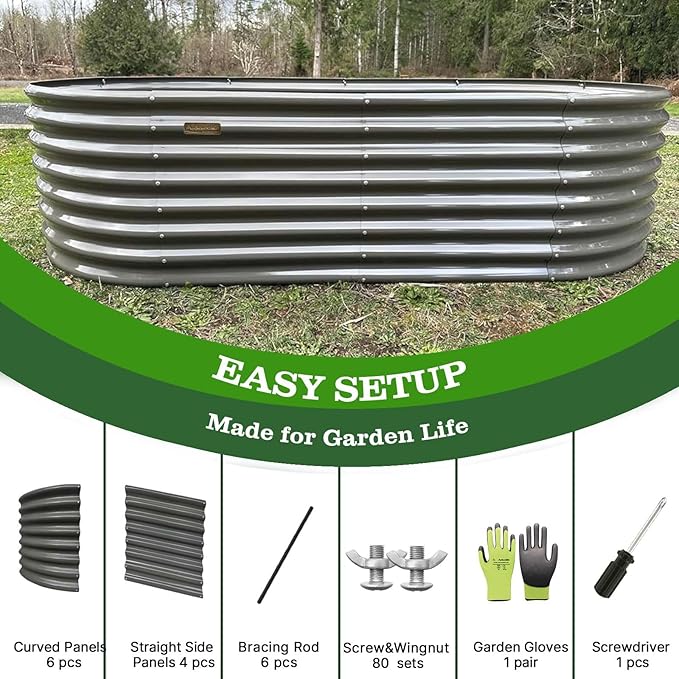 A ANLEOLIFE 8x4x2ft Galvanized Raised Garden Bed Kit, Oval Metal Deep Root - Image 7