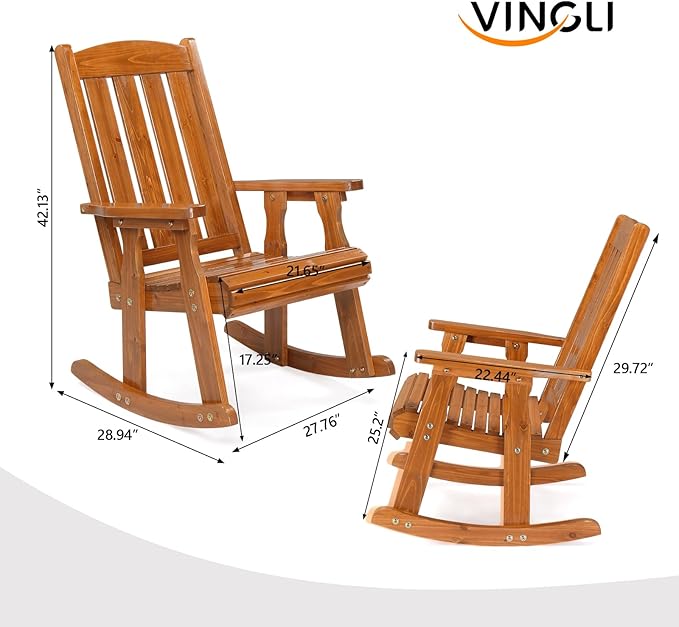 VINGLI Heavy Duty 600 LBS Outdoor Wooden Rocking Chair - Image 3