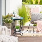 LIFFY Mosaic Outdoor Side Table, Mosaic Plant Stand, End Table W/Storage Shelf - Image 2