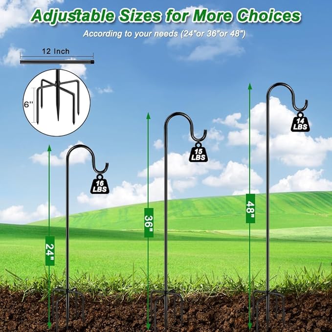 48 Inch Shepherds Hooks for Outdoor, Heavy Duty Bird Feeder Pole - Image 4