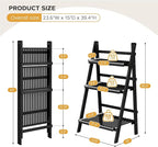 39.4" Foldable Plant Shelf Ladder Shelf, 3 Tier Bamboo Ladder Flower Pot - Image 2