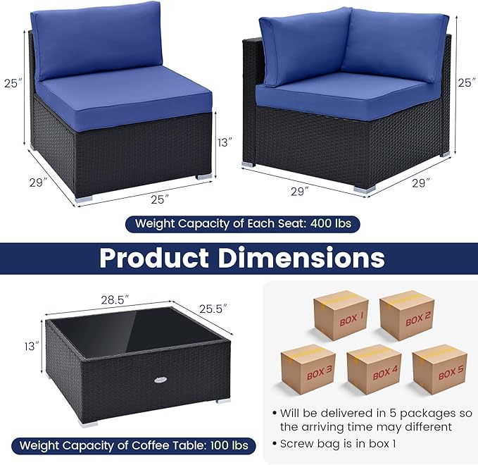 Tangkula 10 Pieces Patio Sofa Set, Outdoor Wicker Conversation Set - Image 5
