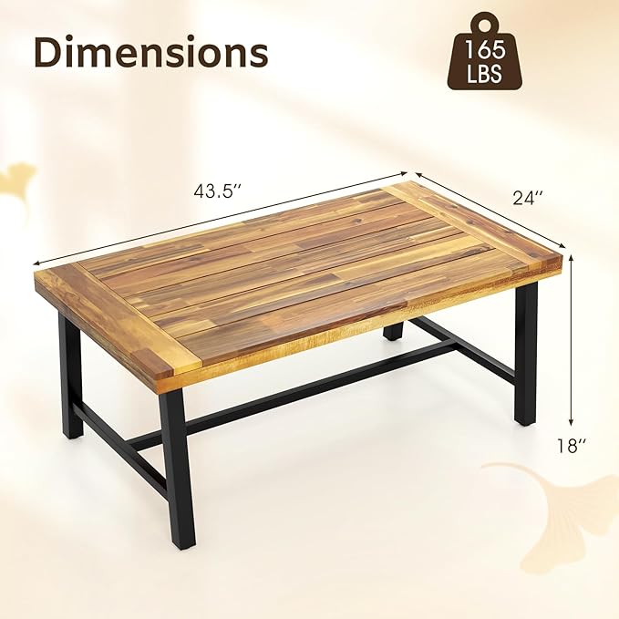Tangkula Outdoor Acacia Wood Coffee Table, Rectangle Rustic Accent Table - Image 3
