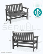 SERWALL Outdoor Bench, HDPE Outdoor Benches Weatherproof, 2-Person Garden Bench - Image 3