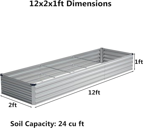 12x2x1 ft Galvanized Raised Garden Bed, Outdoor Planter Box Metal Patio Kit - Image 2